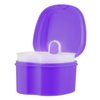 Denture Soaking Cup Dental Retainer Case Cleaning with Strainer Basket, Orthodontic Bath Box Mouthguard Storage Holder - Leak Proof and Lid Waterproof - Purple