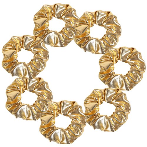 7 Pcs Faux Leather Jacket Cheer Hair Scrunchies For Thick Hair School Performance Scrunchy Sports Ponytail Holder Wrist for Girls Cosplay Show(Gold)