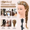 28Inch 60% Real Hair Mannequin Head, Cosmetology Mannequin Head with Hair for Braiding Curling Cuting,Doll Head for Hair Styling with Table Clamp Hair Styling Set(Blonde)