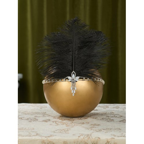 SWEETV 1920s Headpiece Crystal Rhinestone Hair Band, Roaring 20s Great Gatsby Black Feather Flapper Headband