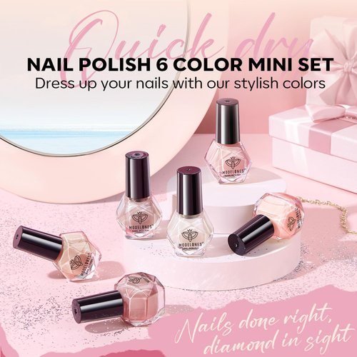 modelones Nail Polish Set 6 Colors Neutral Nude Nail Polish Bubble Bath Quick Dry Skin Tone Glitter Nail Polish Finger Nail Polish Bulk Manicure Diy Nail Art Salon Home Gift For Women Mom Girl