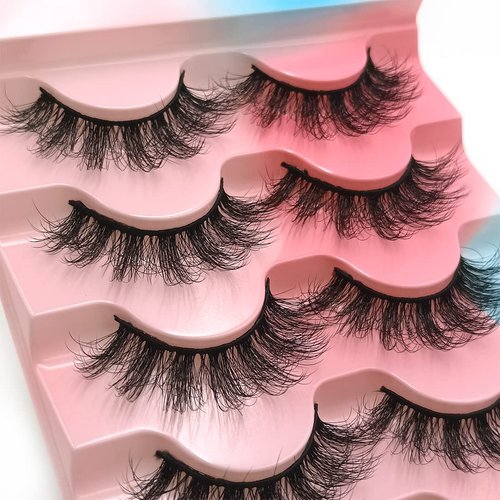 False Eyelashes 15mm Faux Mink Lashes 3D Natural Eye lashes Soft Wispy Curly Lashes Five Pairs (15mm D05)