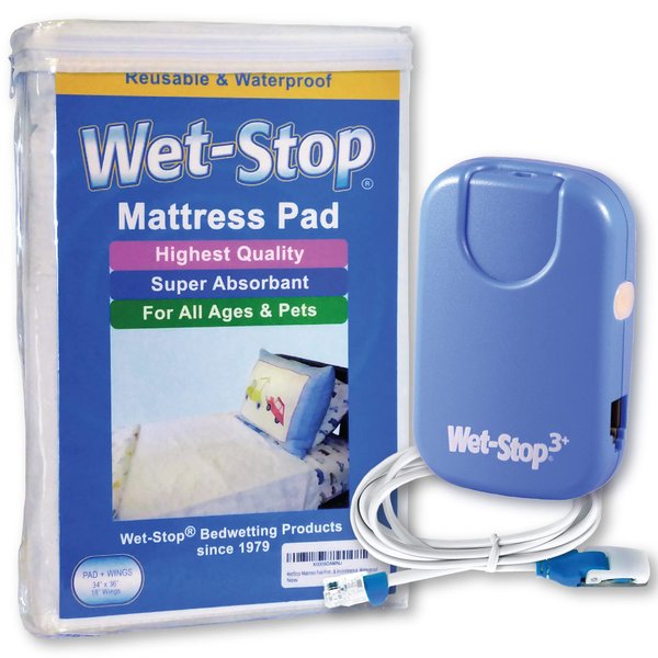 Wet-Stop3 Kit: Bedwetting Enuresis Alarm with Waterproof Bed Pad for Boys and Girls