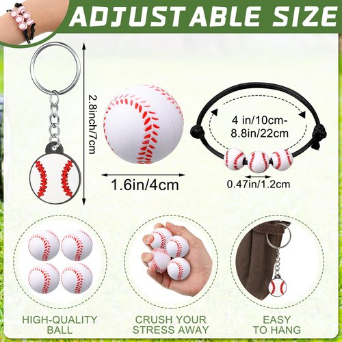 Nosiny 108 Pcs Baseball Party Favors Bulk 36 Pcs Baseball Keychain Gifts 36 Pcs Baseball Stress Balls 36 Pcs Baseball Charm Bracelets for Team Birthday Party Supplies(Baseball)