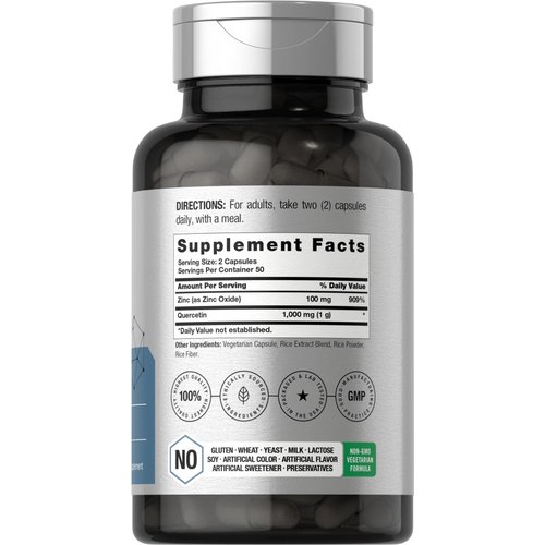 Horbäach Quercetin 1000mg Capsules | with 100mg Zinc | 100 Count | Non-GMO, Gluten Free Supplement | High Potency Formula