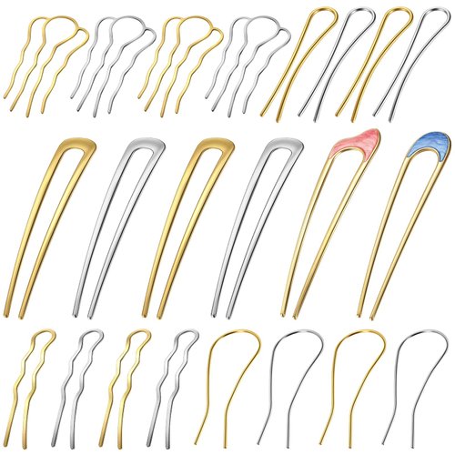 Ysleen 22 Pieces Metal U Shaped Hairpin Hair Fork Barrettes Bun Updo Hair Stick French Hair Pin Gold Silver Chignon Pin Hair Bun Accessories DIY Handmade Hair Clips for Women Girls Ladies, 6 Styles