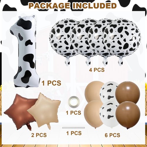 Cow Print Birthday Party Balloons,40 Inch Big Cow Print Mylar Foil Number 1 Balloon for Baby Shower Kids 1st Birthday Party Supplies,Cow Themed Western Cow Print Balloons Party Decoration