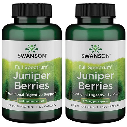 Swanson Juniper Berries Digestive Immune System Health Fiber Herbal Supplement 520 mg 100 Capsules (2 Pack)