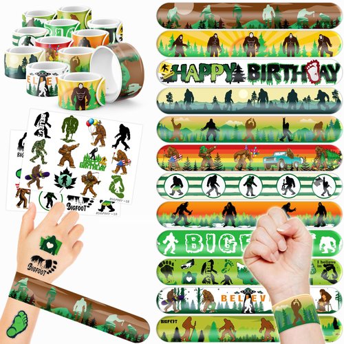 48 PCS BigFoot Party Favors 24PCS Tattoos Stickers 24PCS Slap Bracelets Wristbands Perfect for Th...
