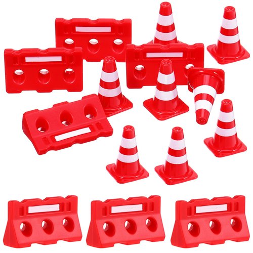 TOYANDONA 12pcs Construction Traffic Sign Set, Mini Traffic Cones Traffic Barricade Signs Toy Pla...