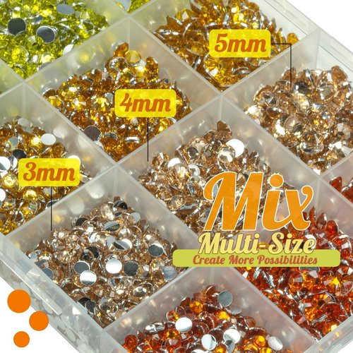 qiipii Resin Rhinestones for Crafting 3mm 4mm 5mm 4 Color Yellow Champagne Golden Orange Flatback Crystal Resin Gems Stones Bulk Non-Hotfix Crystals Diamonds for Nails Face Makeup Tumblers DIY Crafts
