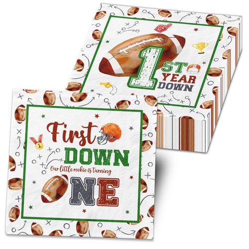 Football 1st Birthday Party Decorations Napkins, 40Pcs First Year Down Napkins Football Birthday ...