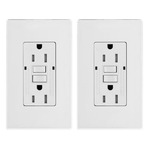 Micmi GFCI Outlet, Tamper-Resistant GFI Receptacle with LED Indicator, 125Amp Self-Test Ground Fault Circuit Interrupter, Decorator Screwless Wall Plates Included, ETL Listed (2, White, 15Amp Outlet)