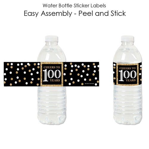 Adult 100th Birthday - Gold - Birthday Party Water Bottle Sticker Labels - Set of 20