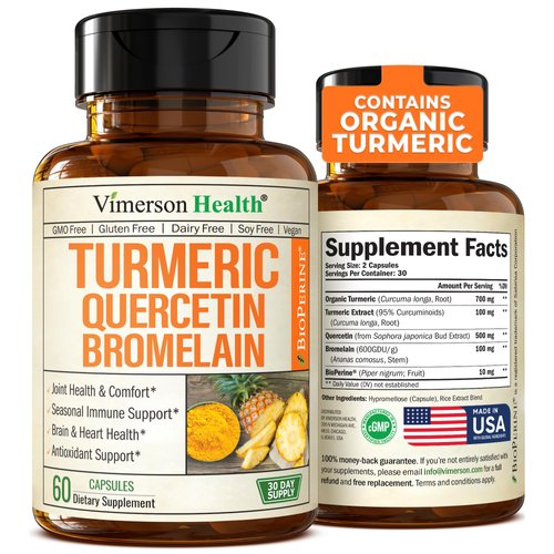 Quercetin with Bromelain & Turmeric Curcumin - Bromelain Supplement with Black Pepper. Immune & Joint Support Supplement - BioPerine & 700mg Organic Tumeric for Inflammation Balance & Allergy Support