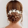 PRETTYLIFE White Flower Hair Comb 3pcs Bridal Crystal Pearls Leaf Hair Pin Pieces Accessories for Wedding Party (Silver Leaf)