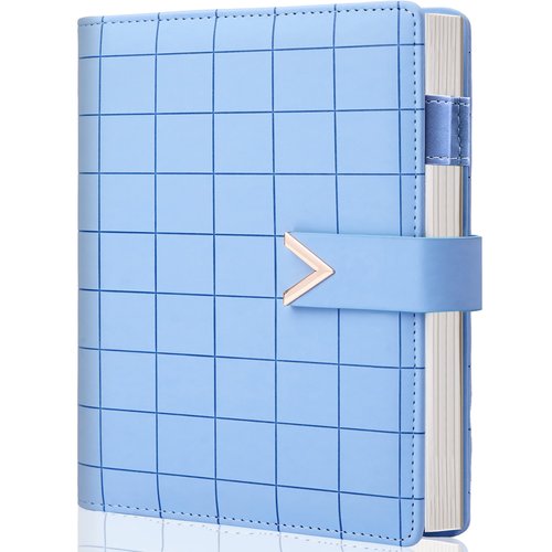 CAGIE A5 6 Ring Binder Refillable Planner Notebook 6 Hole Binder Organizer Business Planner Agenda for Men Women Spiral Leather Journal Writing Notebook Blue