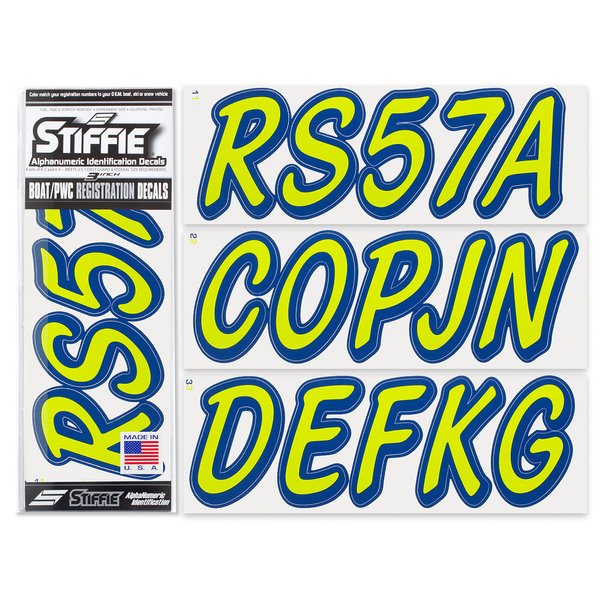 STIFFIE Whipline Solid Atomic Green/Navy 3" Alpha-Numeric Registration Identification Numbers Stickers Decals for Boats & Personal Watercraft