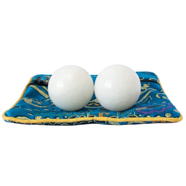 Addune White Baoding Balls Health Exercise Stress Hand Balls Marble Natural Stone Balls Gift Collection for Key Puncher Relax Finger (White, 1.4'')