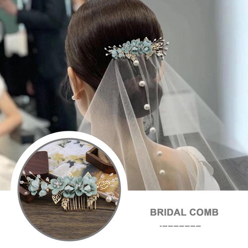 Micro Traders Wedding Bridal Hair Comb Flower Side Hair Clips Rhinestone Pearl Floral Headpiece Hair Tools Hair Accessories for Wedding Bridal Bridesmaid Green