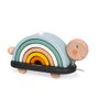 Janod - Sweet Cocoon Wooden Rainbow Turtle Stacking and Pull Toy 7 Piece Building and Nesting Stack with 6 Pastel Arches, Wobbling Head and Tail and String - Ages 18 Months+ - J0440