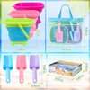 TSDATOWR Collapsible Beach Buckets for Kids, Foldable Sand Buckets and Shovels with Mesh Beach Bag, Silicone Beach Sand Pails for Beach Travel, Beach Toys Sand Toys for Kids & Toddlers (3 Buckets)