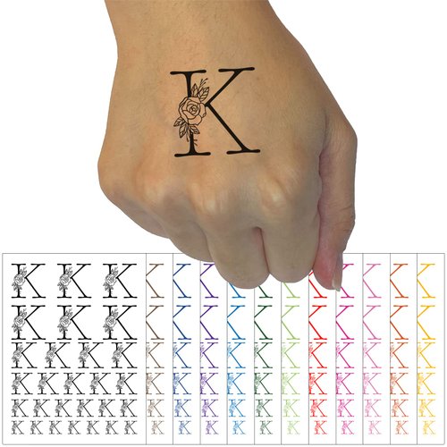 Rose Typewriter Font Capital Letter K Temporary Tattoo Water Resistant Fake Body Art Set Collection - Purple (One Sheet)