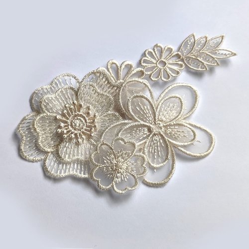 Qililandiy 10 Pcs Beige Mixed Style Embroidery Lace Flower Patches Appliques DIY Sewing Craft for Decoration, Sew On Patches for Repairing and Decorating