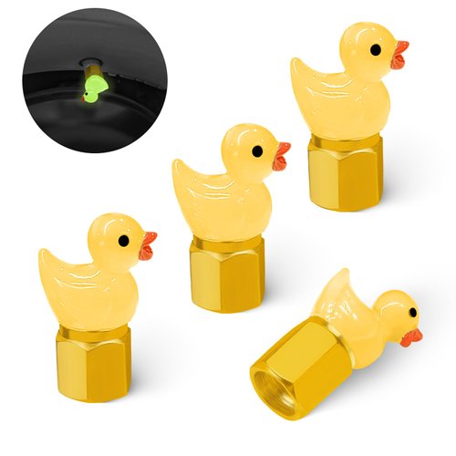 GOOTHX Tire Valve Stem Cap, 4 pcs Glow-in-The-Dark Cute Duckling Tire Valve Cap, Universal for Cars, Motorcycles, Trucks, and Bicycles.(Yellow)