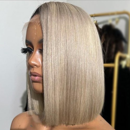 Merhara Ash Blonde Bob Wigs Human Hair 180% Denstiy 13x4 HD Lace Frontal Bob Wig Human Hair for Women Ash Blonde Wigs Human Hair Straight Glueless Pre Plucked Lace Front Short Bob Wigs 12 Inch