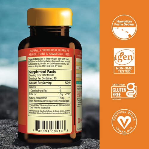 Nutrex Hawaii BioAstin Hawaiian Astaxanthin - 4mg, 120 Softgels - Farm-Direct Premium Antioxidant Supplement to Support Eye, Skin, Joint & Immune System Health - Non-GMO & Gluten-Free