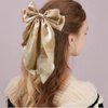 3 Pieces Silky Satin Hair Bow Larg Hair Bows Hair Clips for Women Soft Ribbon Hair Barrettes Plain Color Bowknot with Long Tail French Barrettes for Girls (Tibetan blue, Khaki, Pink)