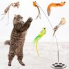 GADGETSOLOGY Cat Wand Toy Cat Toys for Bored Indoor Adult Cats Feather Cat Toy Wand 5 Pcs Natural Bird Feathers Stable Round Base Wand Cat Toys for Indoor Cats Hunting Toys for Cats