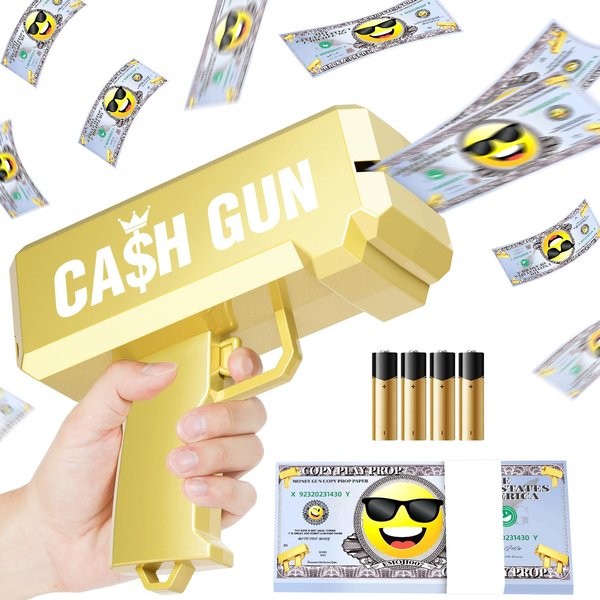Money Gun Make It Rain Toy Gun Spary Prop Paper Fake Gun, Handheld Money Shooter Gun Cash Cannon Money Thrower Gun for Movies Party Supplies (Gold)