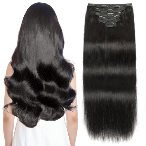 Sisily Clip in Hair Extensions Real Human Hair, 20 Inch 160g 7pcs Human Hair Clip in Hair Extensions Natural Black, Hair Extensions Real Human Hair Clip ins Straight Double Weft