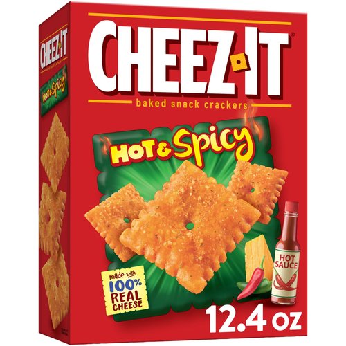 Cheez-It Cheese Crackers, Baked Snack Crackers, Lunch Snacks, Hot and Spicy, 12.4oz Box (1 Box)