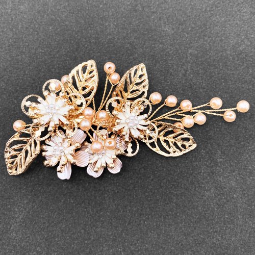BETITETO Bridal Gold Hair Clips Metal Flower Leaf Pearl Wedding Hair Piece Accessories for Women Girls
