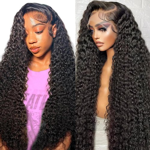 Deep Wave Lace Front Wigs Human Hair 13x4 HD Human Hair Lace Front Wigs For Women Curly Human Hair Wig Frontal Wigs Human Hair Pre Plucked 180 Density Glueless Wig Deep Wave Wig Natural Color 26 Inch