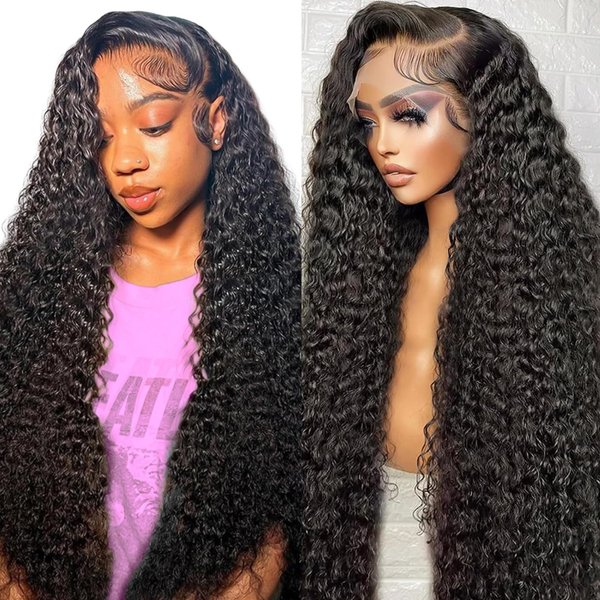 Deep Wave Lace Front Wigs Human Hair 13x4 HD Human Hair Lace Front Wigs For Women Curly Human Hair Wig Frontal Wigs Human Hair Pre Plucked 180 Density Glueless Wig Deep Wave Wig Natural Color 26 Inch