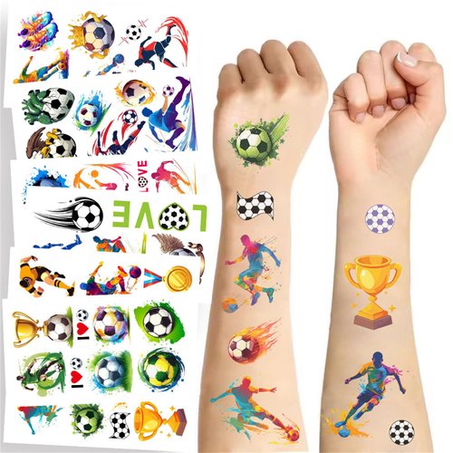 10 Sheets Soccer Tattoos Soccer Face Stickers Love Sports Temporary Tattoos for Soccer Game Party Decorations Favors Supplies,No Repetition