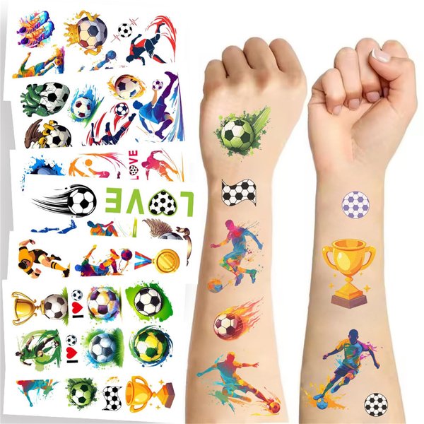 10 Sheets Soccer Tattoos Soccer Face Stickers Love Sports Temporary Tattoos for Soccer Game Party Decorations Favors Supplies,No Repetition