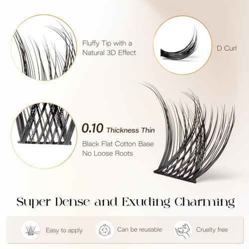BEFER Lash Clusters, 72 Pcs D Curl Eyelash Clusters Super Fluffy Lightweight Individual Lashes 8-16MM Cluster Eyelash Extensions Soft Comfortable Wispy Natural Lashes DIY At Home(Mermaid,FD34)