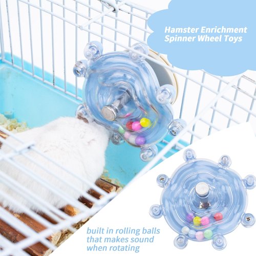 FlidRunest 2PCS Hamster Spinning Rattle Wheel Toys, Colorful Spinner Hamster Toys Exercise Wheel for Cage, Rotating Hamster Intelligence Training Toys, Small Animals Enrichment Toys for Hamster Bird