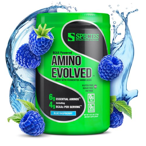 Species Nutrition Amino Evolved EAA & BCAA Powder, Fermented Amino Acids, Branched Chain Amino Acid Muscle Recovery & Endurance, Pre & Post Workout Supplement (Blue Raspberry, 30 Servings)