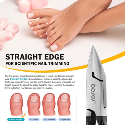 BEZOX BEZOX Straight Blade Toenail Clippers for Seniors Thick Toenails - Wide Open Pointed Jaw Toe Nail Clippers for Ingrown Nails, Precision Grooming Toenail Scissors for Healthy Nails - Black