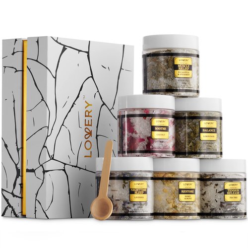 Epsom Bath Salts Gift Set, Relaxing Spa Salt with Essential Oils, Bubble Bath Soaks - Lavender, Eucalyptus Spearmint, Lemon Basil, Coconut, Tea Tree, Honey Almond Epsom Salt, Self Care Gifts for Women