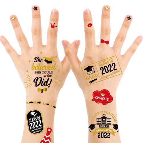 Preschool Graduation Decorations, 12 Sheets Graduation Temporary Tattoo Stickers, Graduation Gifts for High School College Students, Graduation Party Decorations 2022, Congrats Grad, Gold and Black