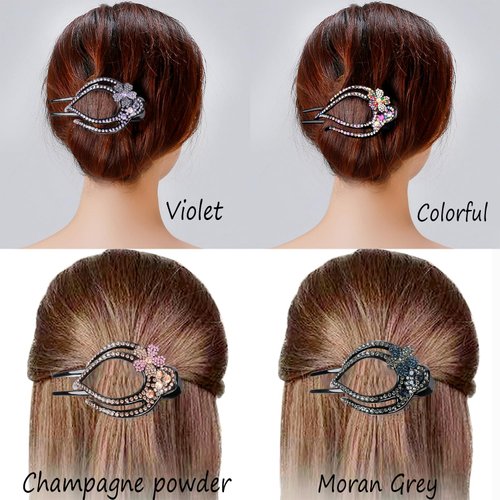 Yusier 4PCS Heart Style Ponytail Duckbill Clips with Headdresses for Women, Flower Rhinestone Barrettes Sparkly Prom Diamond Hair Clips (Plum Blossom)