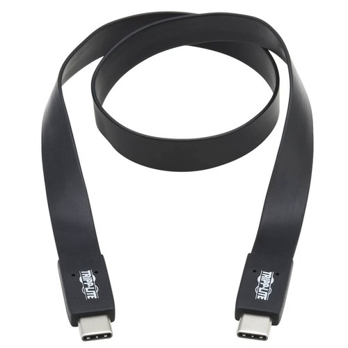 Tripp Lite USB-C Flat Cable, Flat USB C to USB C Cable, USB 3.1 Gen 2, 10 Gbps, Thunderbolt 3 Compatible, Black, 3 ft (U420-003-G2-FL)