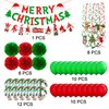 Fecedy MERRY CHRISTMAS Hanging Paper Banner Santa Claus Banner Pom poms Swirl Streamers&Latex Balloons For Merry Christmas Party Decorations